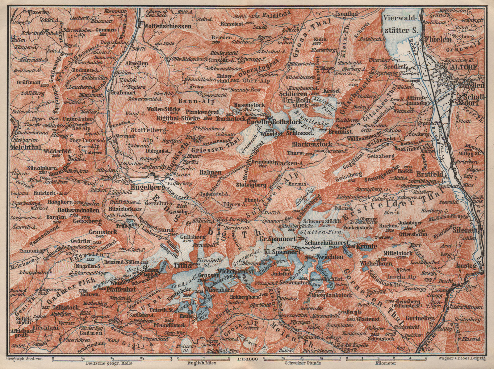 ENGELBERG ENVIRONS. Uri/Urner Alps Titlis Blackenstock Sarnen Altorf 1897 map